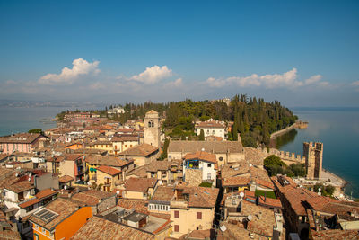 High angle view of townscape against sky