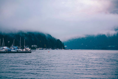 Scenic view of sea during foggy weather