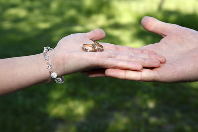 Cropped hand of woman holding snail