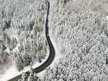 High angle view of snow covered road