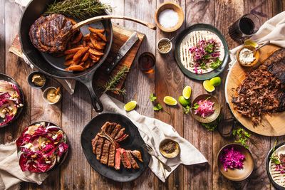 High angle view of food on table