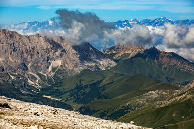 Panoramic view of volcanic landscape against sky