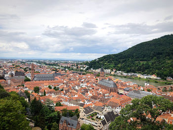 High angle view of townscape against sky