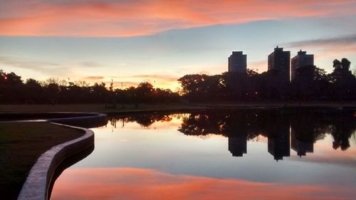 Scenic view of lake at sunset