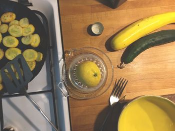 High angle view of fruits on table