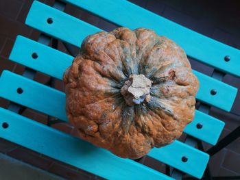 High angle view of pumpkin on table