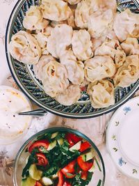 High angle view of chopped vegetables in bowl