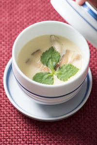 Close-up of soup in bowl on table