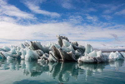 Scenic view of frozen sea against sky