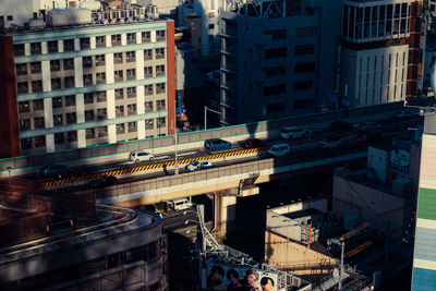 High angle view of buildings in city