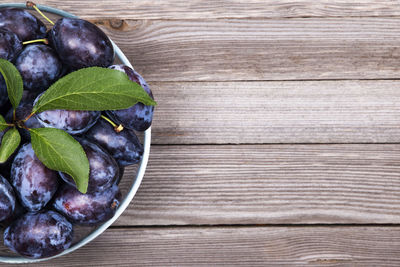 High angle view of fruits in bowl on table