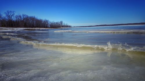 Scenic view of winter landscape against clear sky