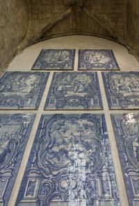 Low angle view of carvings on ceiling at temple