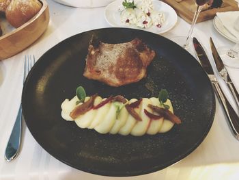 High angle view of breakfast on table