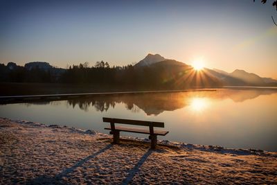 Scenic view of lake against sky during sunset