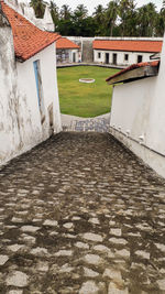 Footpath amidst buildings in city