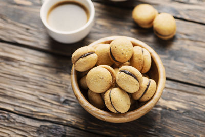 High angle view of cookies on table