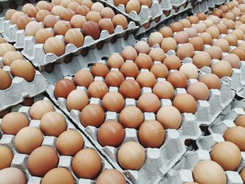 High angle view of eggs in market