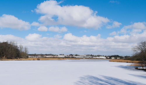 Scenic view of snowcapped landscape against sky