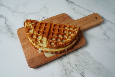 High angle view of breakfast on table