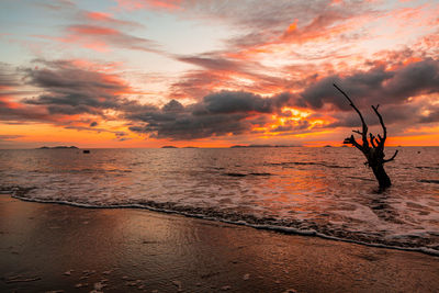 Scenic view of sea against orange sky