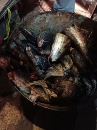 High angle view of fish in basket