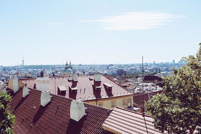 High angle view of buildings in city