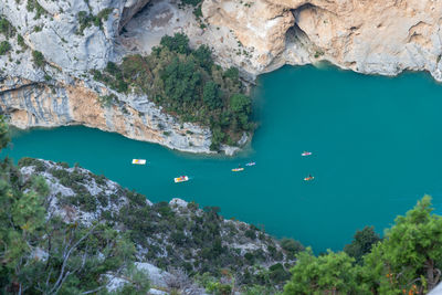 High angle view of rock formation in sea