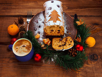 High angle view of christmas tree on table