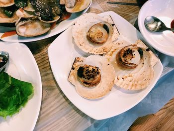 High angle view of food in plate on table