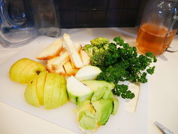 High angle view of food in plate on table