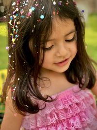 Close-up of the smile of a  young girl 