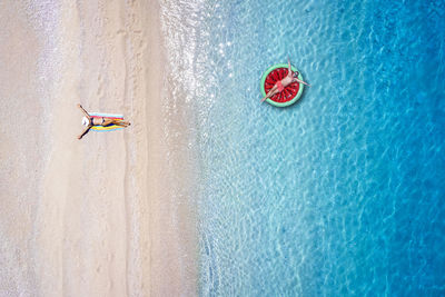 High angle view of umbrella in sea