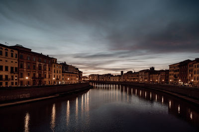 Canal amidst buildings against sky during sunset