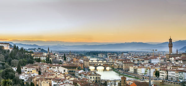 Panoramic view of florence in sunset from michelangelo hill, italy