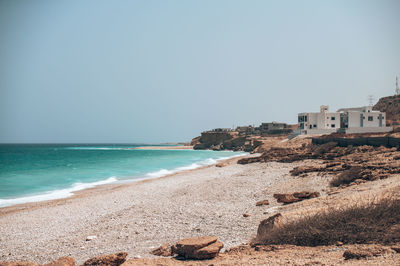 Scenic view of sea against clear sky