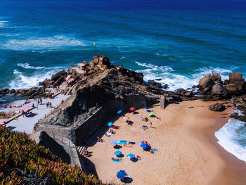 High angle view of people on beach