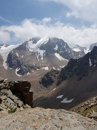 Scenic view of snowcapped mountains against sky