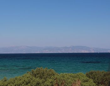 Scenic view of sea against blue sky