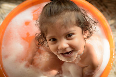 Close-up portrait of cute smiling girl