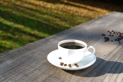 High angle view of coffee on table
