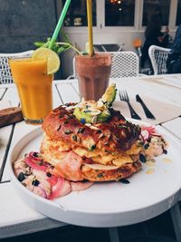 Close-up of breakfast served on table