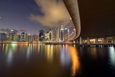 Dubai, uae  dubai skyline from marasi st, dubai business bay, dubai canal, near burj khalifa 