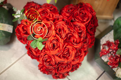 High angle view of rose bouquet on floor
