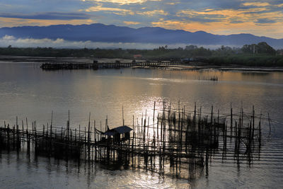 Scenic view of lake at sunset