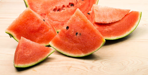 Close-up of fruits in plate on table