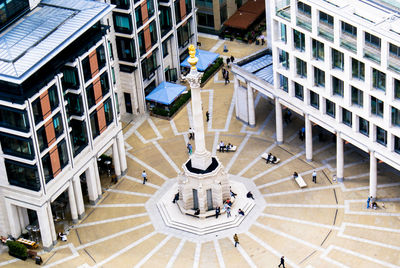 High angle view of people on staircase
