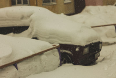 Close-up of snow on car