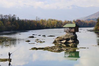 Scenic view of lake against sky