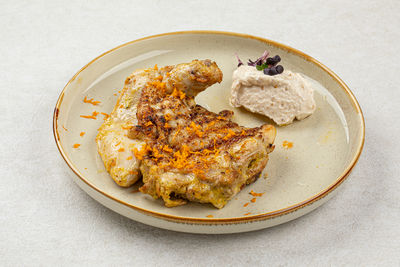 Close-up of food in plate on table